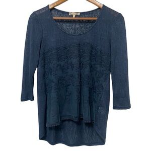 About A Girl Peasant Lace Overlay 3/4 Length Sleeves Blouse Women’s Size Small